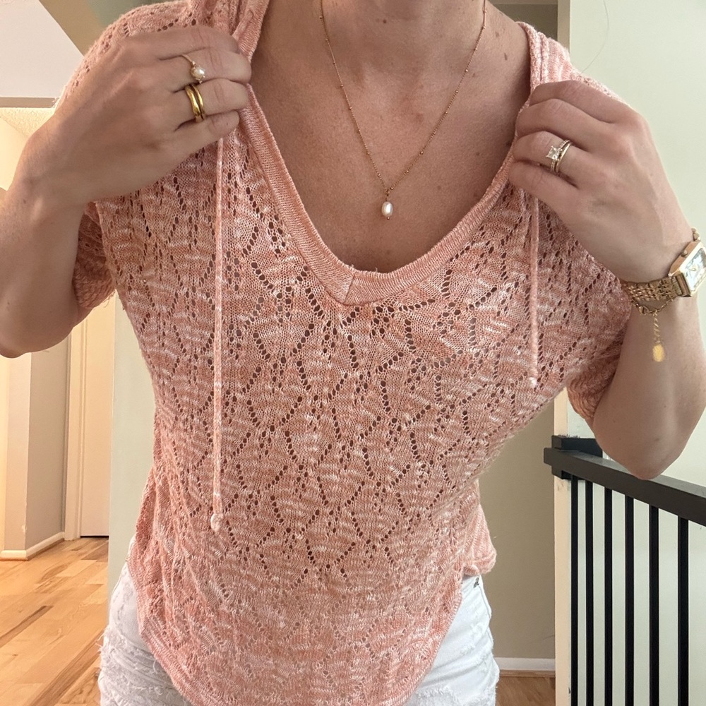 Charlotte Russe Peach Lace Knit Hoodie